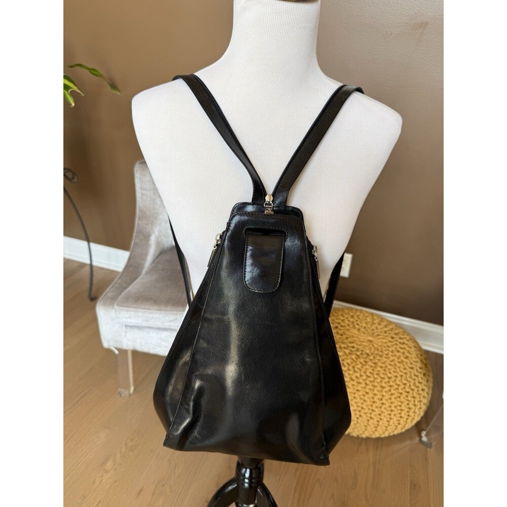 Vintage 90s HOBO International Black Leather Convertible Backpack Y2K Red Lining